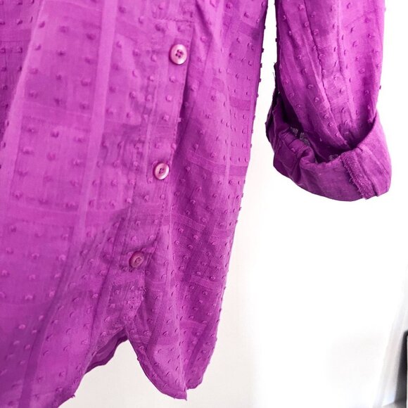 RAFAELLA Audree Window Print Dobby Long Sleeve Button-Down Tunic Top Fuchsia L - Picture 6 of 11